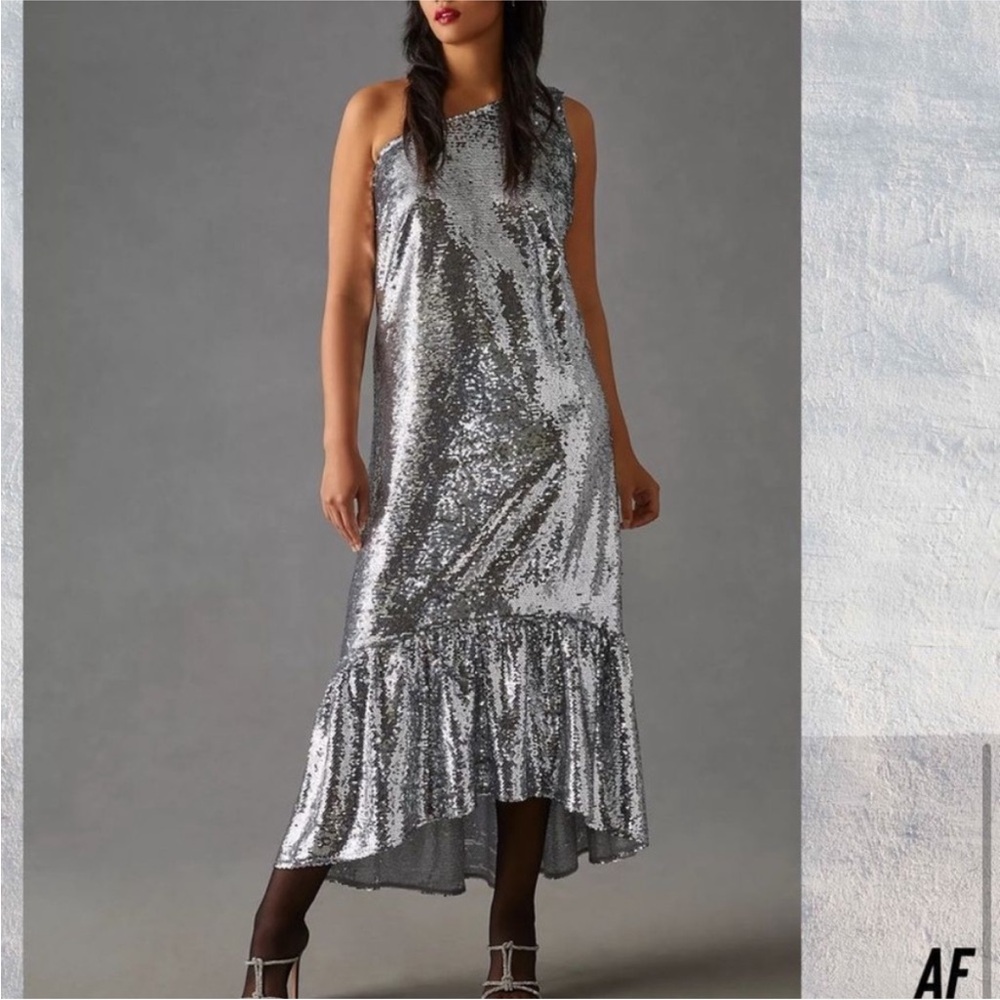 ANTHROPOLOGY /MAUVE sequin one shoulder party dress S Christmas new years - Picture 1 of 8